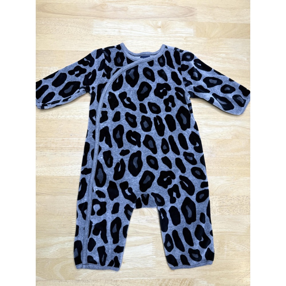 Baby Gap Romper Girls 3-6 Months Gray Leopard Print Velour Snap One Piece